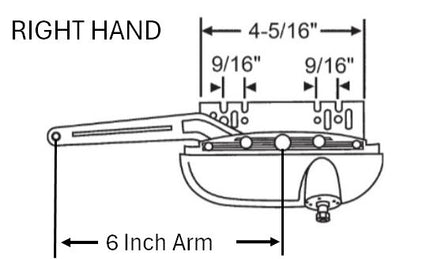 Technical drawing of a right-hand mechanism with dimensions labeled