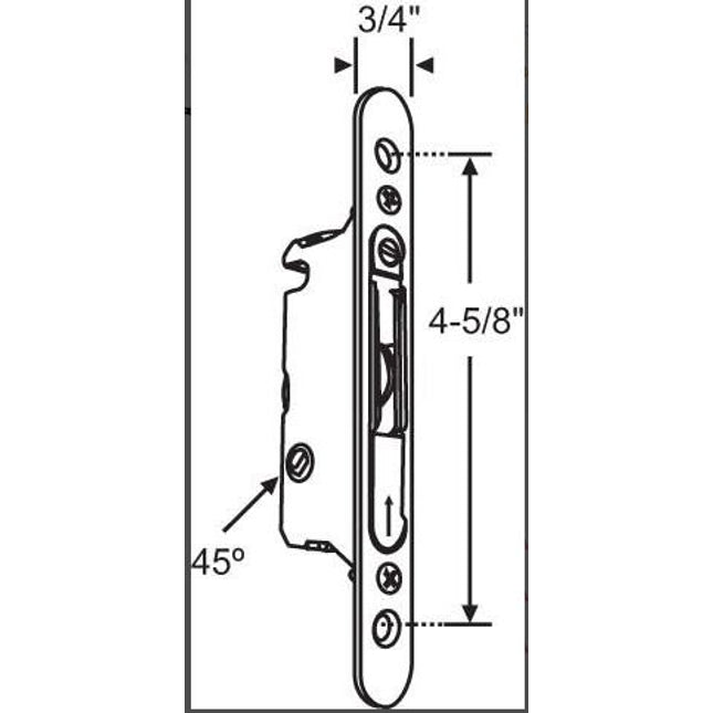 S3029 -Sliding Patio Door Amesbury Truth DS Surface Mount Mortise Lock 45 Degree latch with face plate Deadlatch Assembly