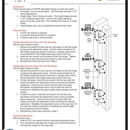 S4011 Hoppe Adjustable  Door Hinge  - Set Hinge- Non Removable Pin