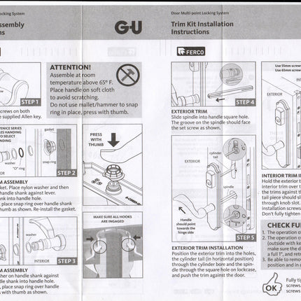 S4114 GU Ferco 45MM Capri Lever Swinging Door Handles Trim Sets - Handle Above Cylinder  Style