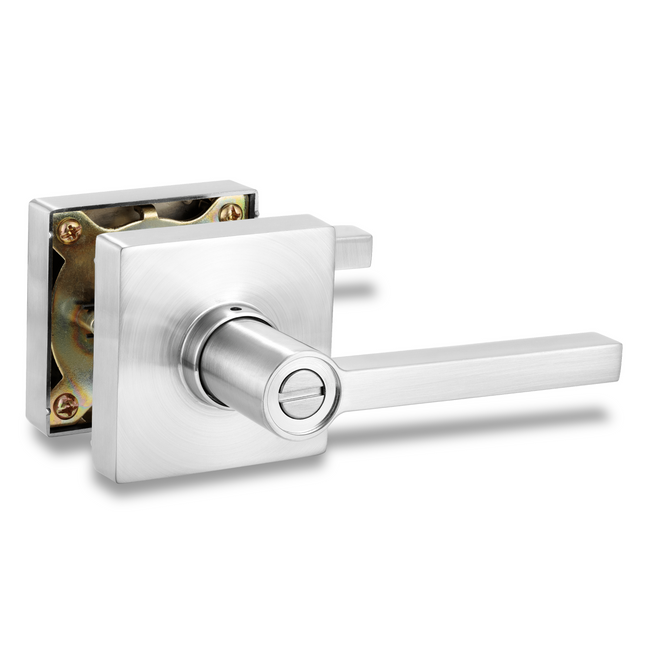 Square Privacy Door Lock Solstice Lever in Satin Chrome