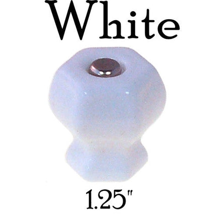 Glass knob, Hexagon Shaped cabinet pulls. Color white. Sizes Large 1.5 inch, medium 1.25 inch and 1 inch.