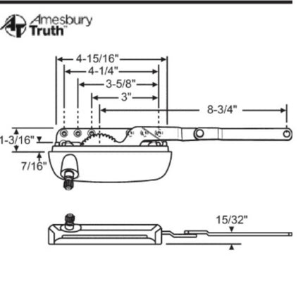 S1071 Amesbury Truth Casement Low Profile Sill Mounted Dyad Split Arm Operator