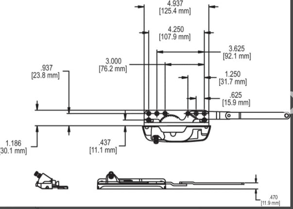 S1071 Amesbury Truth Casement Low Profile Sill Mounted Dyad Split Arm Operator