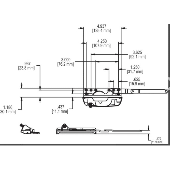S1071 Amesbury Truth Casement Low Profile Sill Mounted Dyad Split Arm Operator