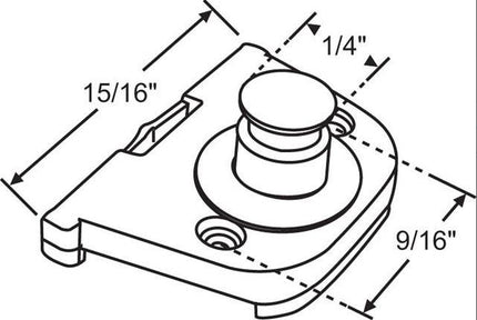 Technical drawing of a plumbing fixture with dimensions labeled. S1142 - Black Slider Shoe for Window Track OP051002 Roto North America