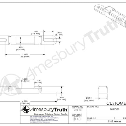 S3027 Amesbury Truth House Brand DS Single Point Sliding Patio Door Keeper 2315
