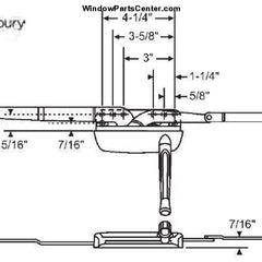 Part # 101 Amesbury Truth Maxim DLX Casement Dual Arm Operator Dimensions