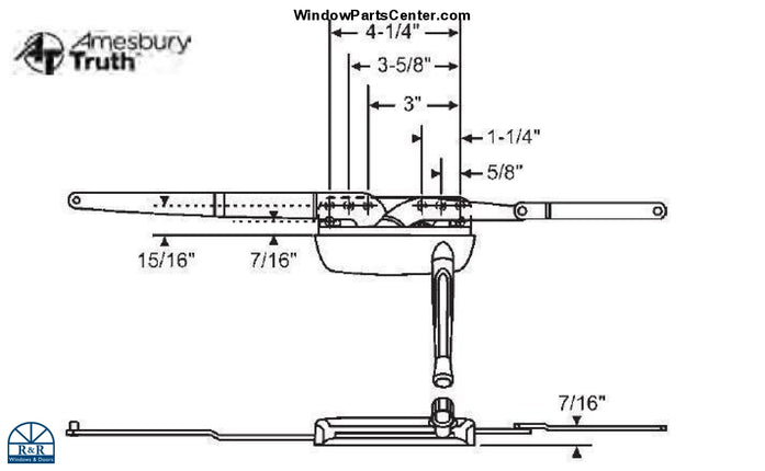 Part # 101 Amesbury Truth Maxim DLX Casement Dual Arm Operator Dimensions