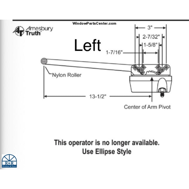 105 Amesbury Truth Operator 15 Series Traditional Case Long Arm 13 1/2 Casement Window Parts