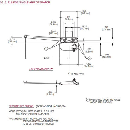 105 Amesbury Truth Operator 15 Series Traditional Case Long Arm 13 1/2" Ellipse Case 60 Series part number 15.32