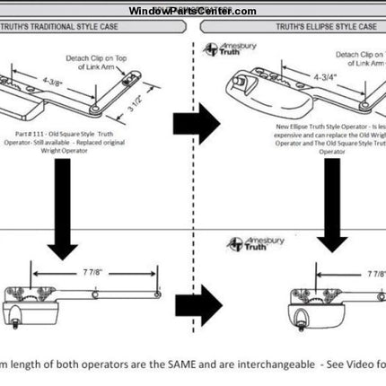 111 Truth Split Arm / Dyad Operator Casement Window Parts