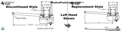 115 Operator Short Arm 9 1/2 White / Left Casement Window Parts