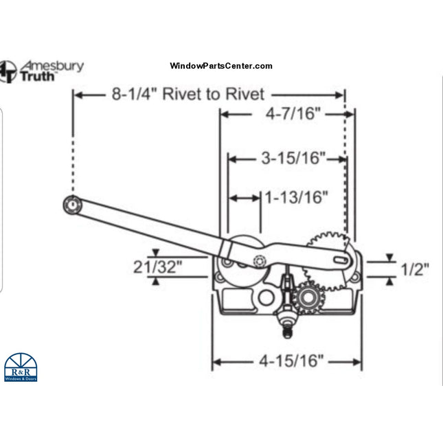 Operator for Casement  Window Entrygard Truth 15 Series  Straight Arm. Known Part Numbers: 117 - U.S. Pat. 4,241,541 - CAN Pat. 350,432 - PAT 1982  Know Numbers Stamped on Housing and Gear: U.S. Pat. 4,241,541 - CAN Pat. 350,432 - PAT 1982, PAT.NO. 4,840,075, 45275, 31782L