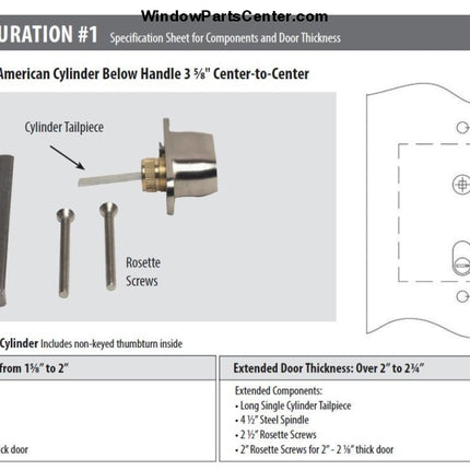 1172 Emtek Multi Point Lock Trim Door Config 1 Semi-Active Door 3 5/8 Inch Ctc Handleset - Active