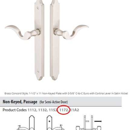 1172 Emtek Multi Point Lock Trim Door Config 1 Semi-Active Door 3 5/8 Inch Ctc Handleset - Active