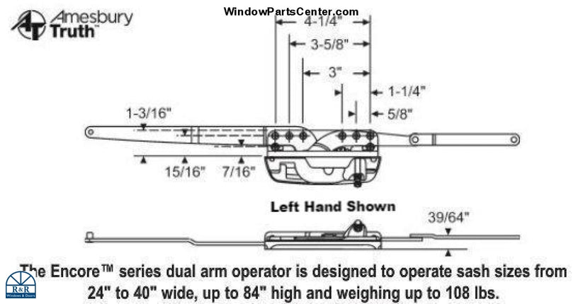 119 Amesburytruth Encore Casement Sill Mount Dual Arm Operator Window Parts