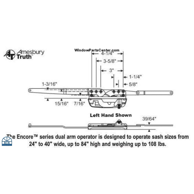 119 Amesburytruth Encore Casement Sill Mount Dual Arm Operator Window Parts
