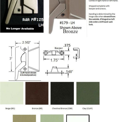 125 -Sash Lock - Straight Arm- Replacement Style Casement Window Parts