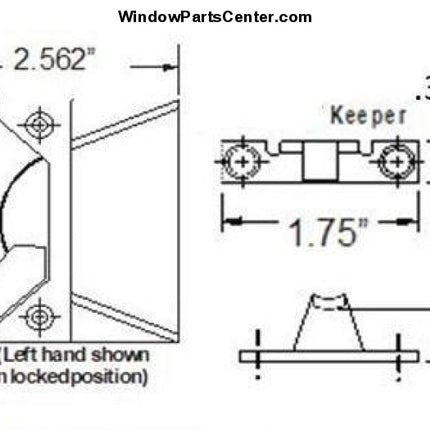 125 -Sash Lock - Straight Arm- Replacement Style White / Left Casement Window Parts