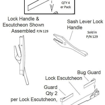 128 Bug Guard Pack (For Lock) Casement Window Parts 128 Amesbury Truth Mirage Bug Guard Pack of 4 (For Escutcheon)