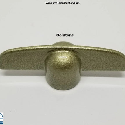 Amsbury Truth T Crank Handle. Also called Wing handle or Butterfly Handle Crank Handle 11/32 Spline Operators. Hurd Casement and Awning Window Replacement Parts Known Part Numbers: 136, Truth 40984, 021951, 37-125-2. Color Goldtone / Gold