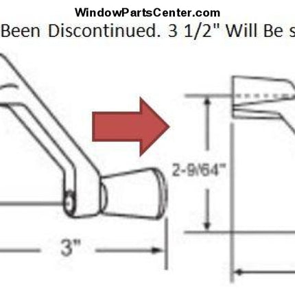 Replacement 3" Window Roto Operator Crank Handle for Amesbury Truth with 11/32" Spline Operators Known part # 139, 37-137