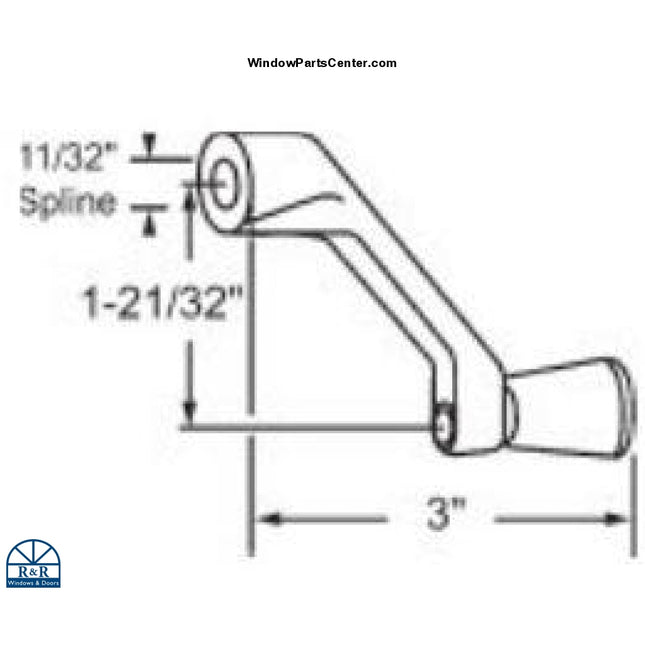 Replacement 3" Window Roto Operator Crank Handle for Amesbury Truth with 11/32" Spline Operators