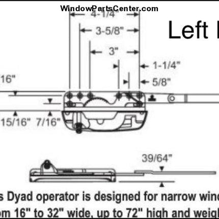 147 Amesbrutytruth Encore Sill Mount Casement Operator-Dyad Left Hand (Shown) / No Cover Kit Window