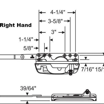 Amesbury Truth Encore Sill Mount Casement Operator - Reverse Dyad Arm style Part number 50.60 Right hand