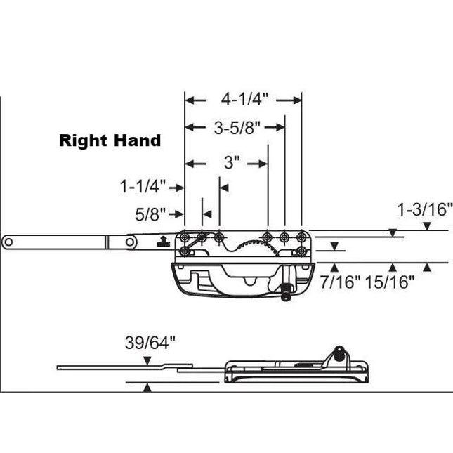 Amesbury Truth Encore Sill Mount Casement Operator - Reverse Dyad Arm style Part number 50.60 Right hand