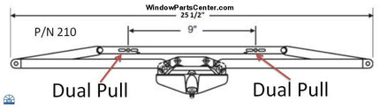 Amesbury Truth Awning Dual Pull 25 1/2 Operator  Known Part Numbers: 210 U.S. PAT. 4505601, PAT, CAN. 1986, 45301 Known Brands: For larger Hurd awning windows built prior to 1988., Weather Sheild, BiltBest, Truth, Amsbury Truth, 11 Series (11.14) , 11-14-32-001