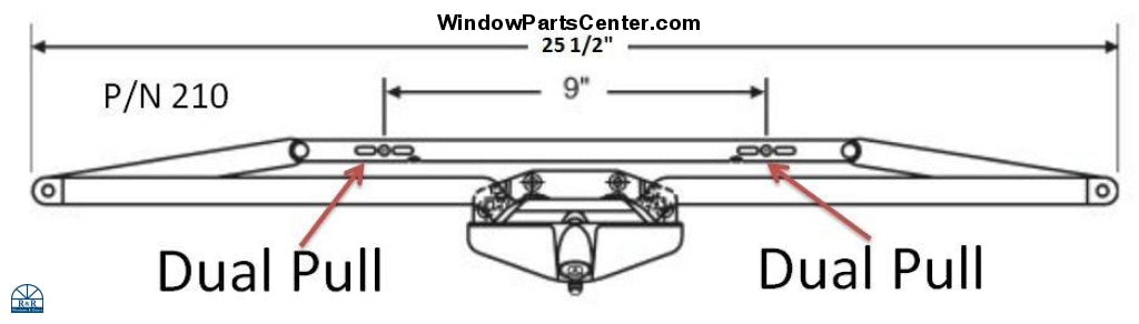 Amesbury Truth Awning Dual Pull 25 1/2 Operator  Known Part Numbers: 210 U.S. PAT. 4505601, PAT, CAN. 1986, 45301 Known Brands: For larger Hurd awning windows built prior to 1988., Weather Sheild, BiltBest, Truth, Amsbury Truth, 11 Series (11.14) , 11-14-32-001