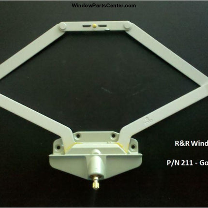Awning Window Operator. Color Goldtone.  Known Part Numbers: 211, U.S. PAT. 4505601, PAT. CAN. 1986, 4530, 30896, 11-12-32-001