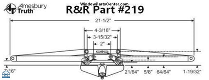 Amesbury Truth Window Awning Operator Single Pull 21-1/2” Known Part Numbers: 219, U.S. Pat 4505601, PAT.CAN. 1986, 45301, 40511, 40510, 30895A. Colors: New Goldtone, White and Bronze Known Part Numbers: 219, U.S. Pat 4505601, PAT.CAN. 1986, 45301, 40511, 40510, 30895A, 11-10-32-001