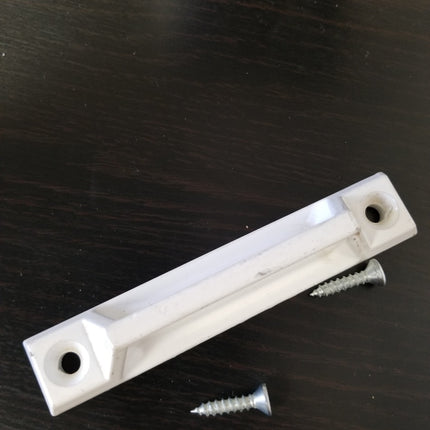 White color sash lift with screws front view. Replacement Window Handle. Part number: 50-404-3 R&R Photo Copyright 1/1/2016