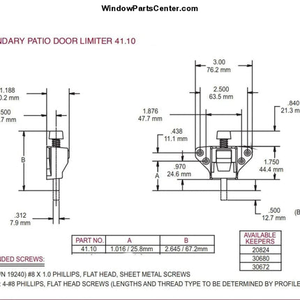 540-A Secondary Patio Door Limiter Foot Bolt Sliding Doors