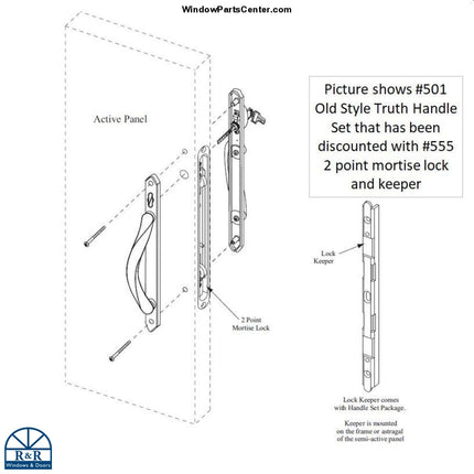 555 - Amesburytruth 2 Point Recessed Mortise Lock & Keeper Kit Door Handle