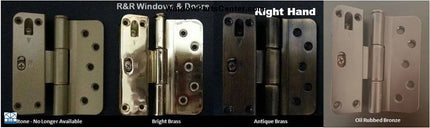 Replacement Adjustable Hinge right hand shown in goldtone bright brass antique brass and oil rubbed bronze