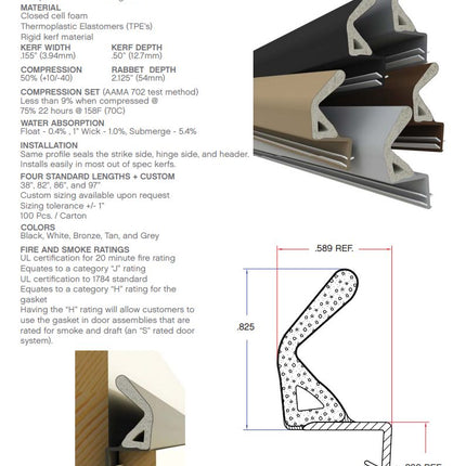 826 New Style - Amesbury Truth E-Lon .825 Compression Seal Swing Door Kerf Weather Strip Foam Seal SERIES 12604