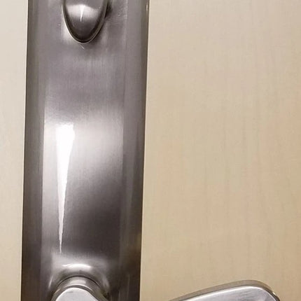 852 - Handle Set 6 Center To Bore Satin Nickel / Keyed Door Known to have been used on:  Replacement for Peachtree  Part # 06200031. and is a replacement handle set for Hurd, Jeldwen, Caradco "Hallmark Leverset",  Known Part Numbers: 1200, 12001-1, 1200-1, 40061999, PAT NO's 4,671,089 D295,829, 14421-WR.  Part # 06200031