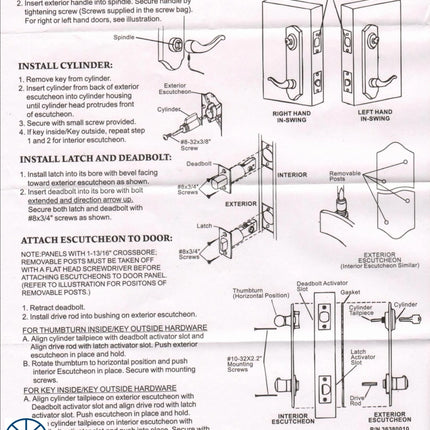 852 - Handle Set 6 Center To Bore (Hurd Handle) Door