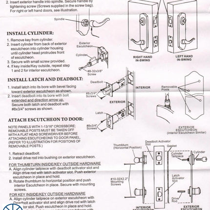 852 - Handle Set 6 Center To Bore (W&f Handle) Door