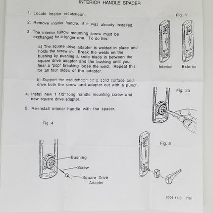 870 - W&f Handle Extension 1200 Series 3/4 Inch Handle Extension Door