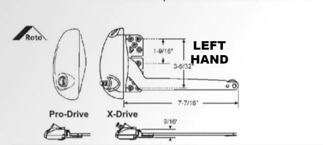 S1132 Roto Pro Drive and X Drive 7.5 Inch Single Arm Operator With FLAT Base Pro Drive Part Number: OP05-7521, OP05-1508,  OP05-1507