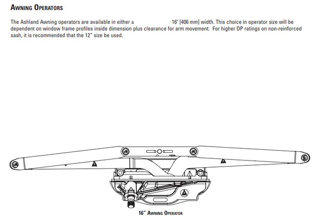 S1135 Ashland Optima 16 Inch (403 mm) Awning Operator Known Part Numbers on Operator: S-1491-455, S-1491-450, 1496-420