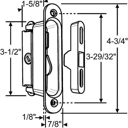 S3007 - Mortise Lock with Faceplate 45 Degree with Keeper - Sliding Patio Door