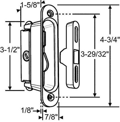 S3007 - Mortise Lock with Faceplate 45 Degree with Keeper - Sliding Patio Door