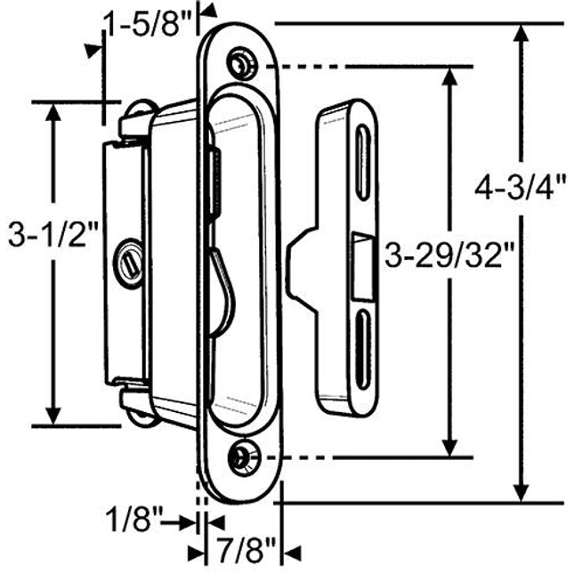 S3007 - Mortise Lock with Faceplate 45 Degree with Keeper - Sliding Patio Door