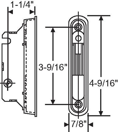 S3025 - Mortise Lock 1.254 Backset 45-Degree with Trim Plate Used By Manufacturer: Fiberlux and more